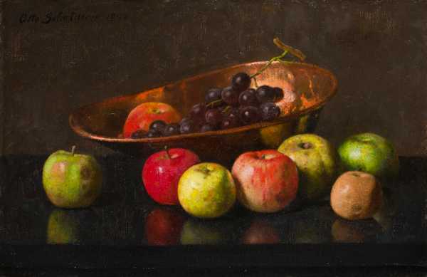 Stillleben mit kupferner Schale mit Äpfeln und Trauben, 1892  