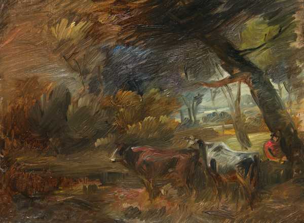 Waldlandschaft mit Hirten und zwei Kühen (Wooded Landscape with Cowherd and Two Cows)