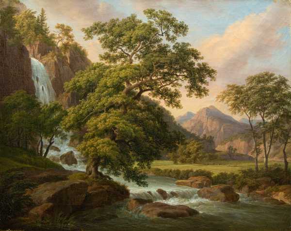 Mountain Valley with Waterfall 