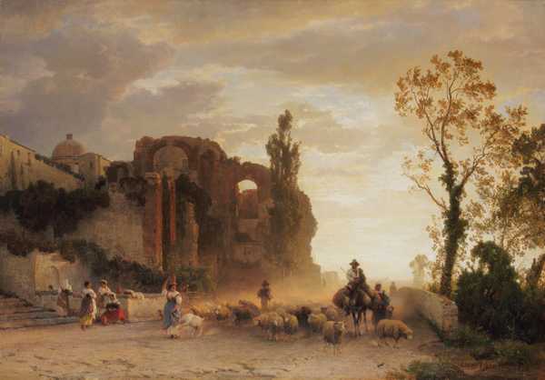 Italienische Straßenszene mit Schafherde (Italian Street Scene with Flock of Sheep), 1856 